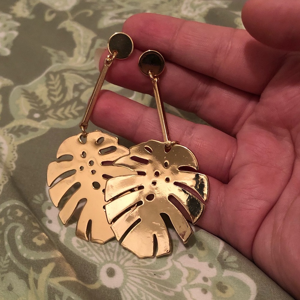 Goldtone Monstera Leaf Drop Earrings